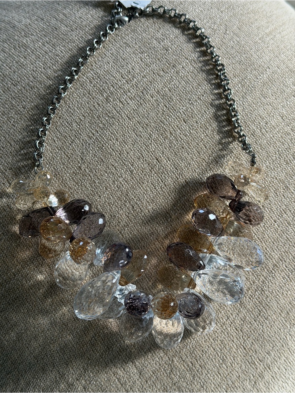 Statement Faceted Teardrop Necklace in Clear and Champagne